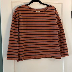 Madewell Striped Long Sleeve Tee in Rust and Navy